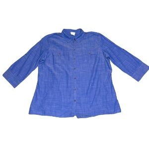 Jaclyn Smith XL Top Shirt Blue Cotton Button Down Blouse